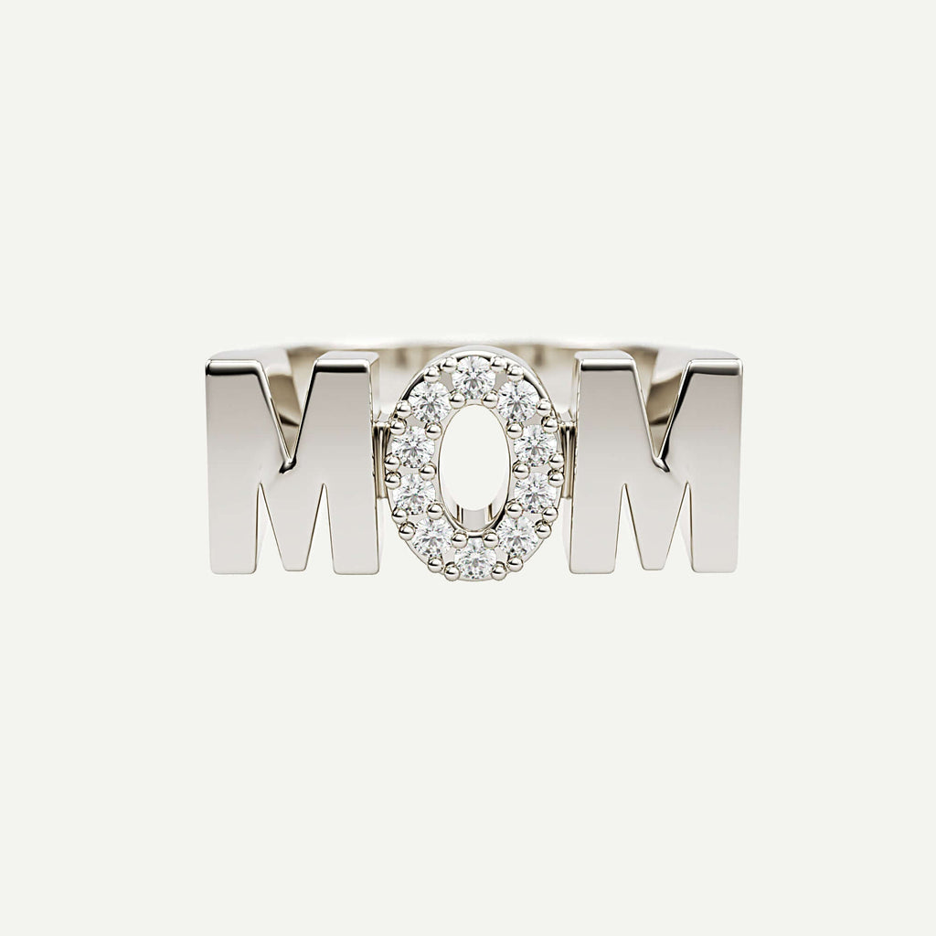 Mom ring i 14K hvidguld med diamanter