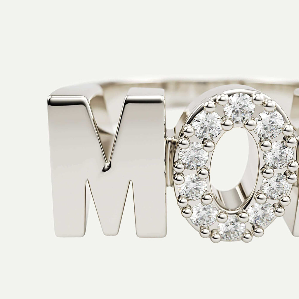 Mom ring i 14K hvidguld med diamanter