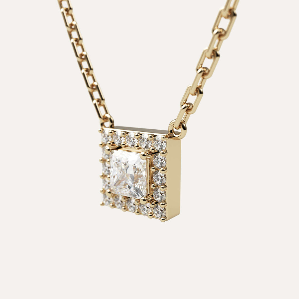 halskæde med princess cut diamant i 14k guld