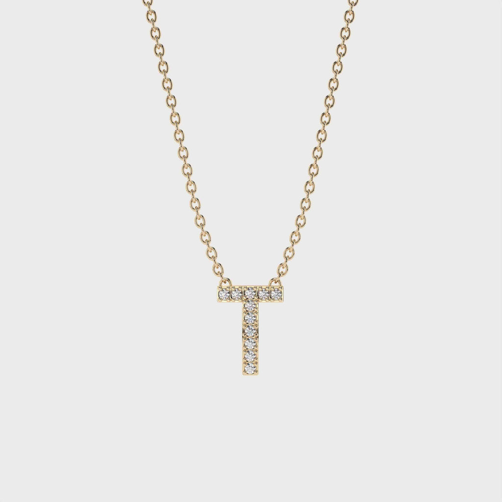 T Halskæde med bogstav og diamanter i 14 karat guld fra Jonatan Dror