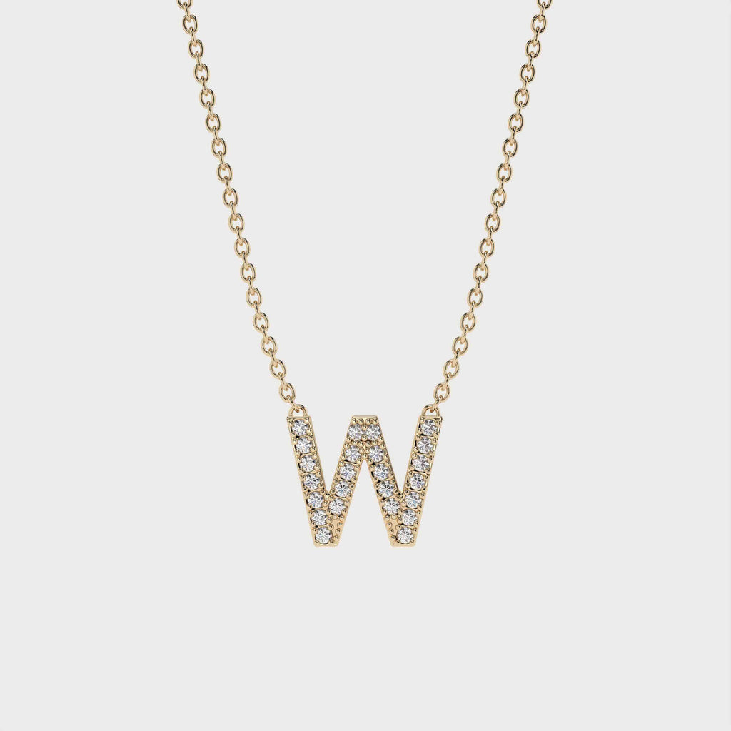 W Halskæde med bogstav og diamanter i 14 karat guld fra Jonatan Dror