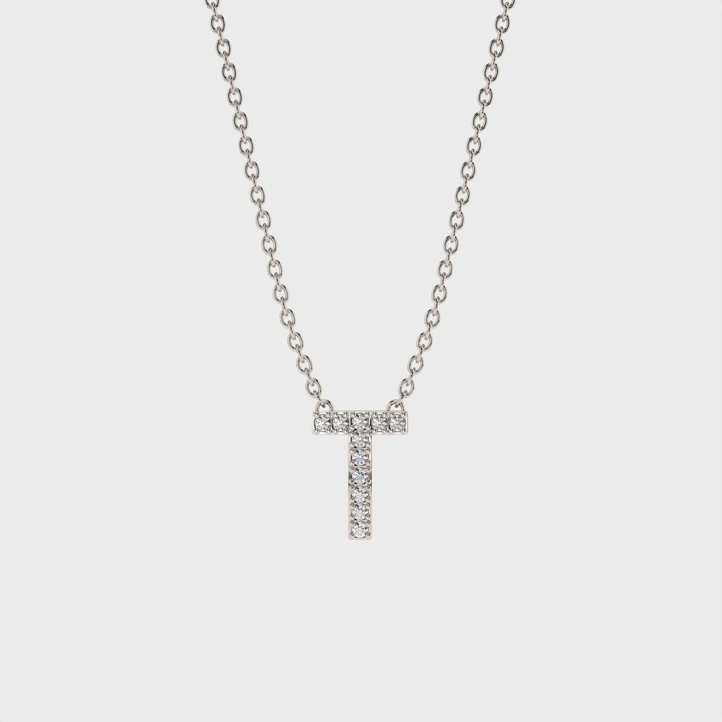 T Halskæde med bogstav og diamanter i 14 karat hvidguld fra Jonatan Dror