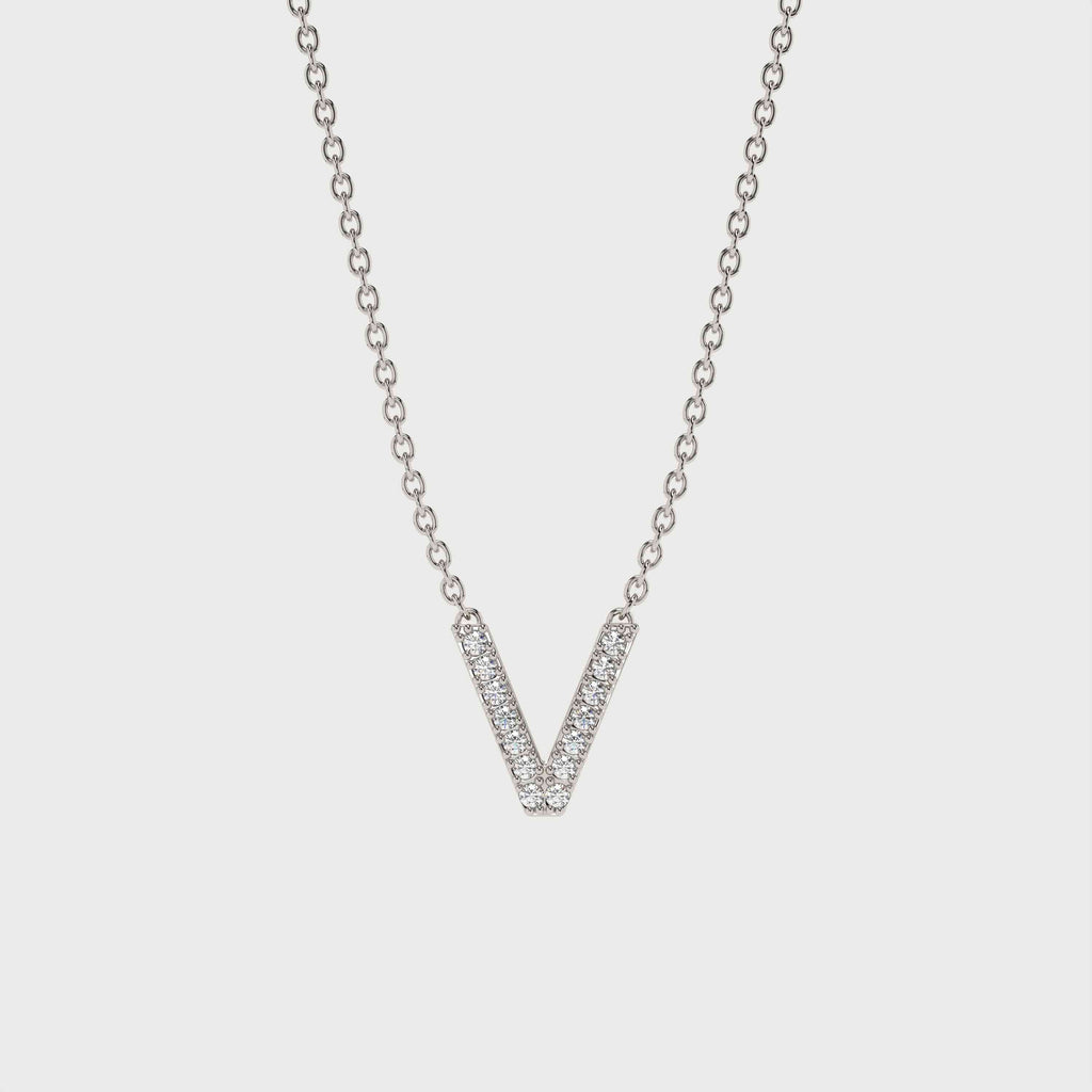 V Halskæde med bogstav og diamanter i 14 karat hvidguld fra Jonatan Dror