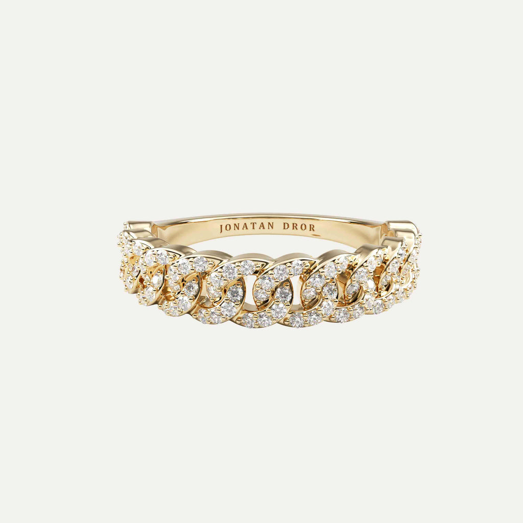 cuban link ring i 14 karat guld med diamanter