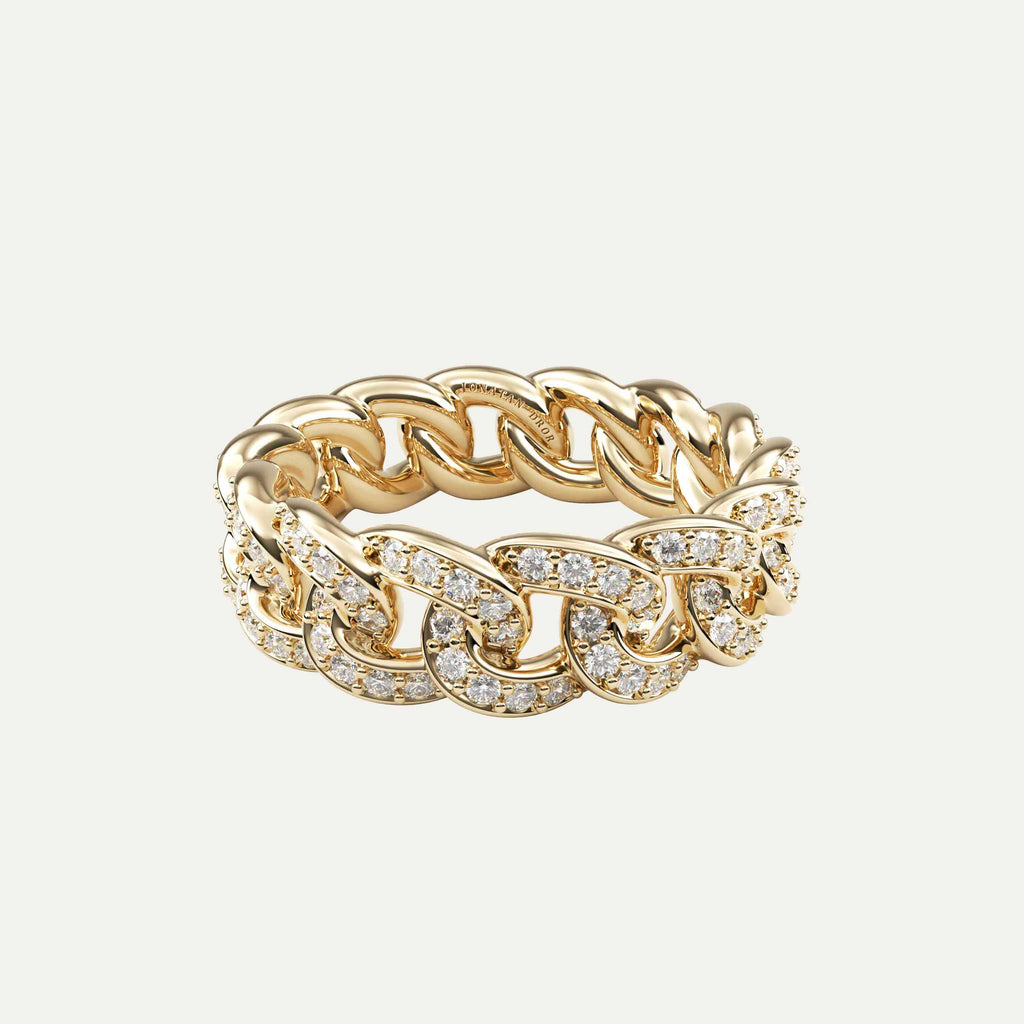 cuban link ring i 14 karat guld med brillantslebne diamanter