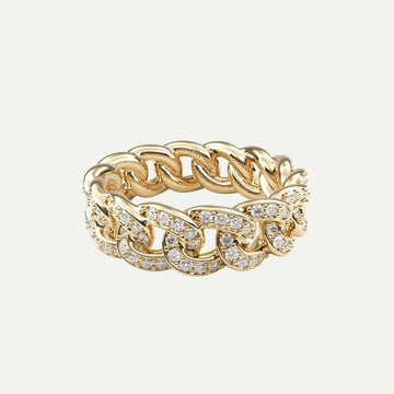 cuban link ring i 14 karat guld med brillantslebne diamanter