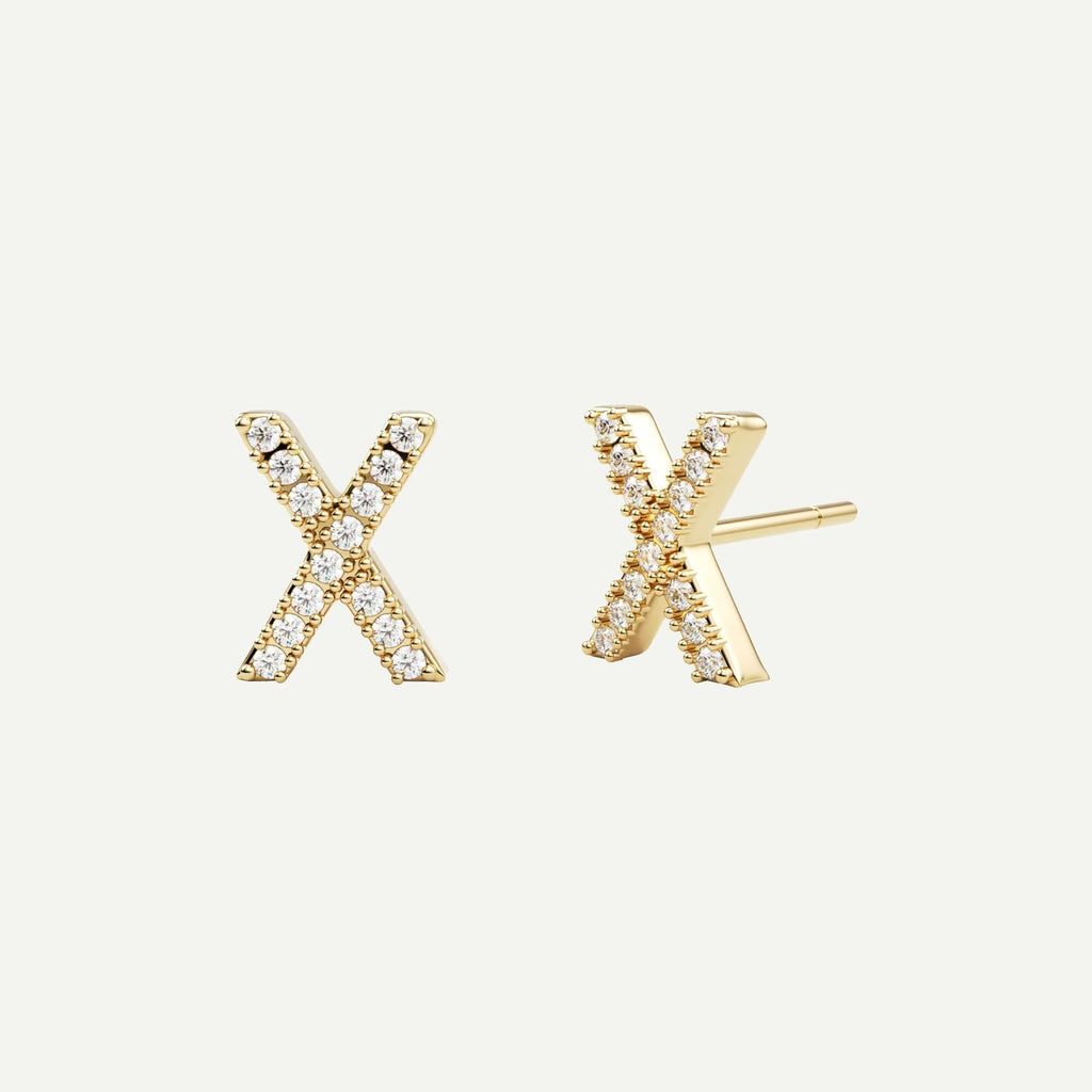 X Bogstav ørering med diamanter i 14 karat guld fra Jonatan Dror