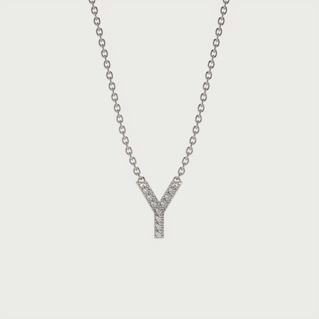 Y Halskæde med bogstav og diamanter i 14 karat hvidguld fra Jonatan Dror