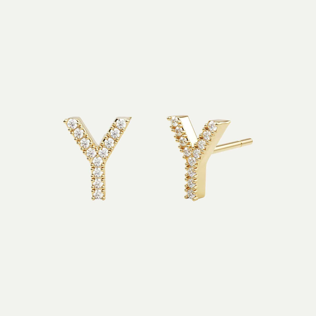 Y Bogstav ørering med diamanter i 14 karat guld fra Jonatan Dror
